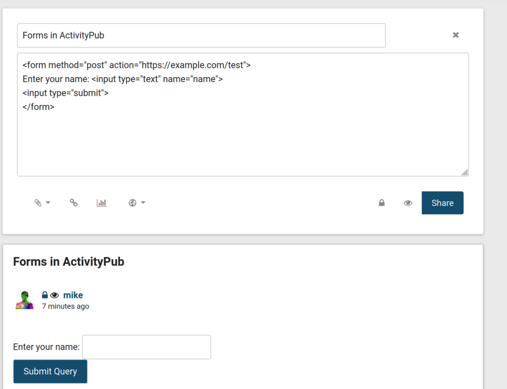 screen shot - forms in activitypub